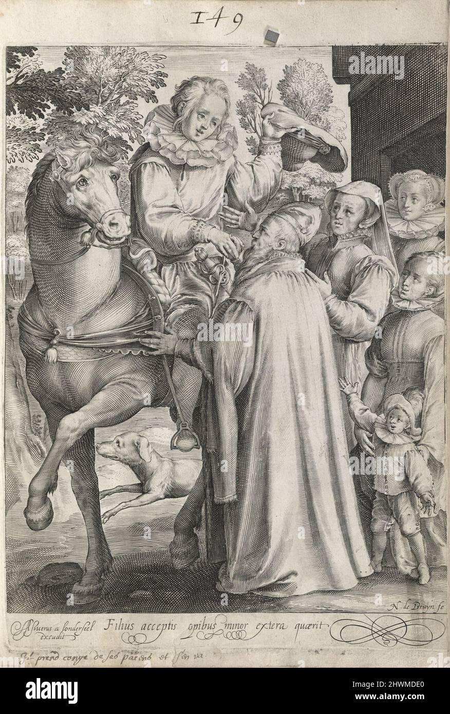 Die Geschichte des verlorenen Sohnes, aus einer Serie von 6 Drucken. Künstler: Nicolaes de Bruyn, Flämisch, 1571–1656Publisher: Ahasuerus van Londerseel, Niederländisch, 1572–1635 Stockfoto