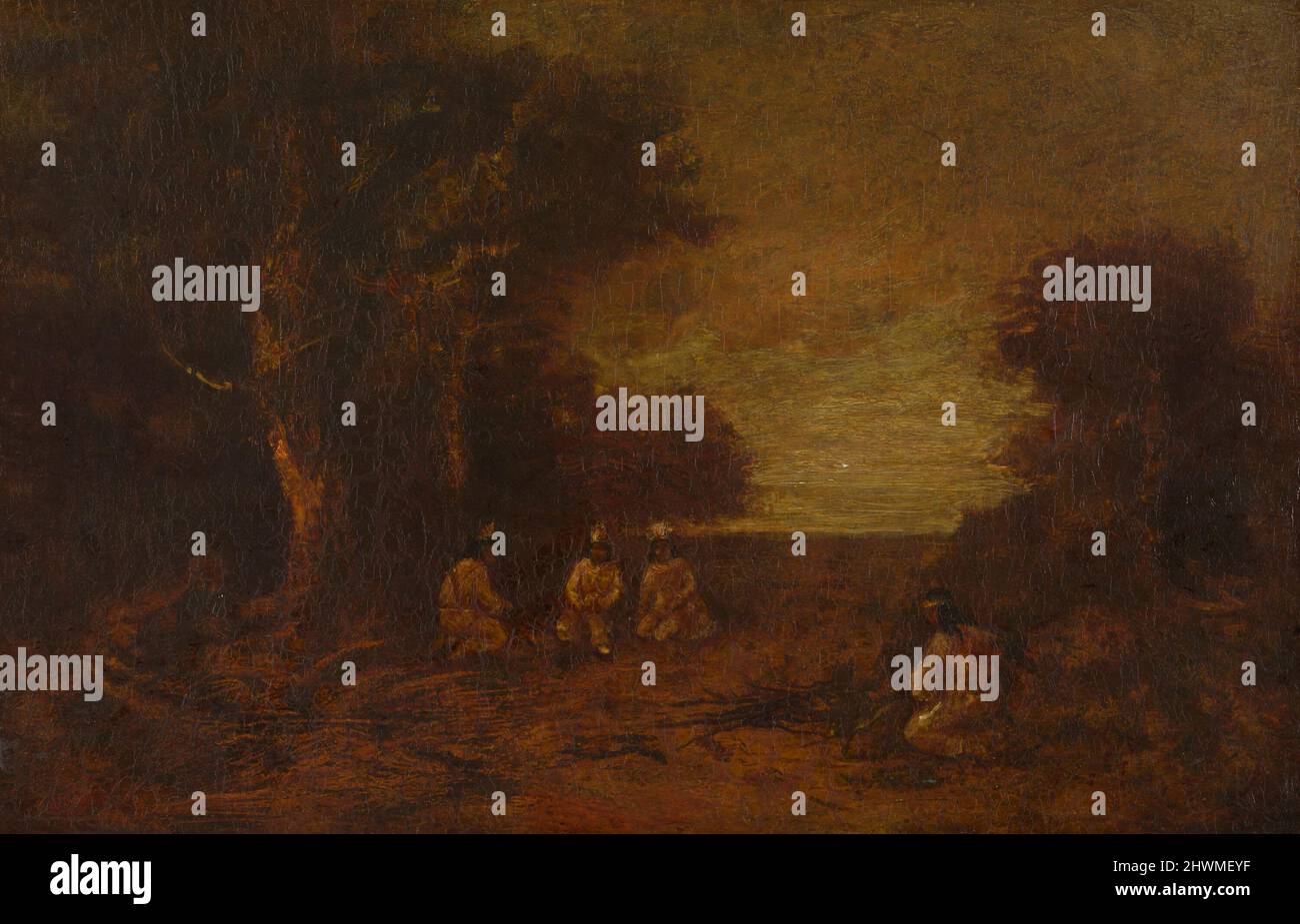 Mondbeleuchtete Landschaft mit Indianern. Künstler, zugeschrieben: Ralph Albert Blakelock, Amerikaner, 1847–1919 Stockfoto