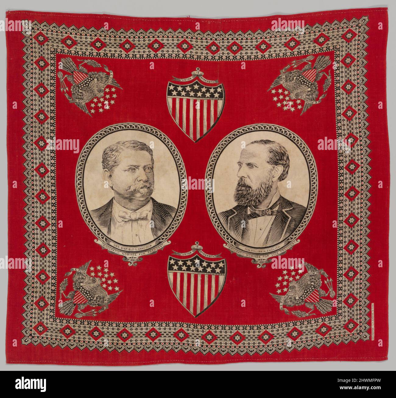 Hancock und englische Bandanna. Hersteller: S. H. Greene & Sons, amerikanisch, 1865–1926 Fachgebiet: Winfield S. Hancock Fachgebiet: William H. Englisch, amerikanisch, 1822–1896 Stockfoto