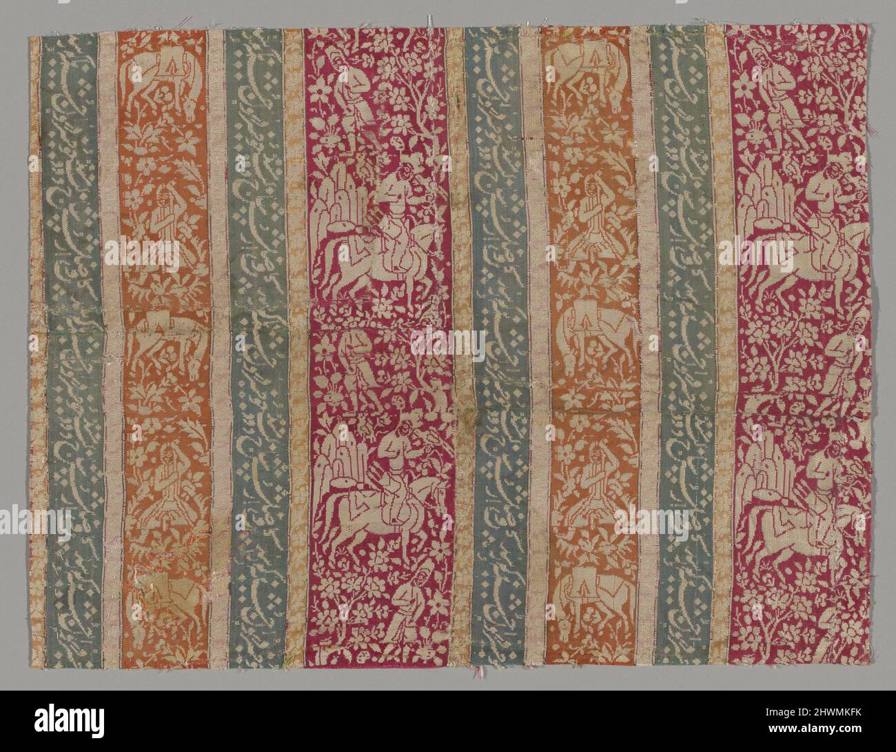 Textile Fragment mit der Geschichte von Khusrow und Shirin Stockfoto