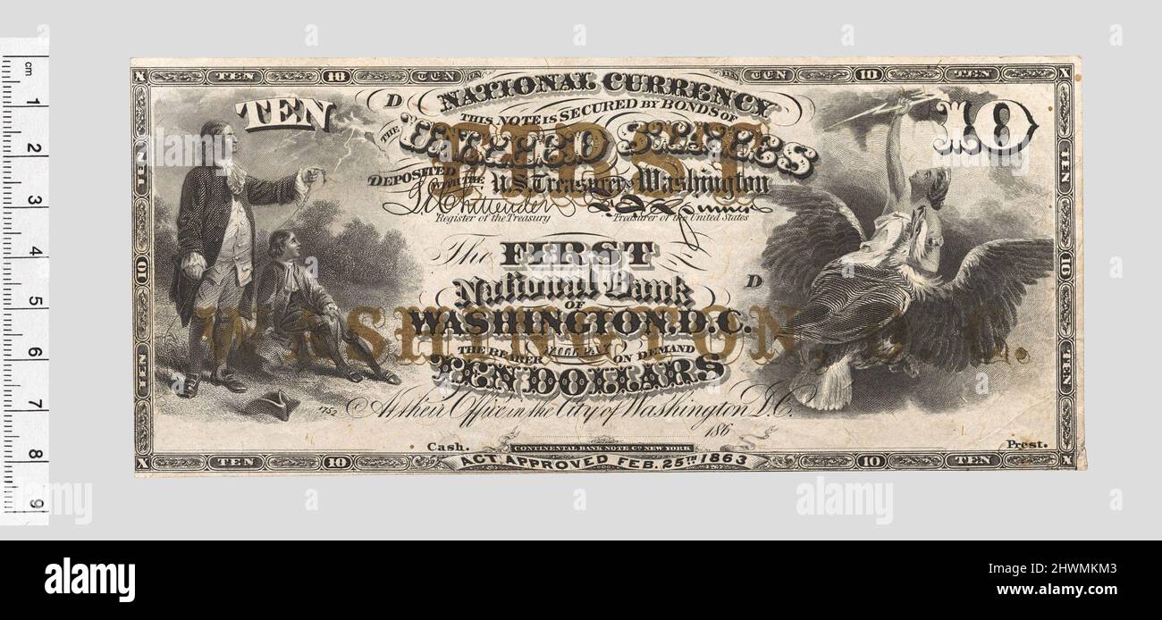 $10 Continental Bank Note der First National Bank of Washington D.C. Hersteller: Continental Bank Note Company, Amerikanisch, 1873–78 Stockfoto