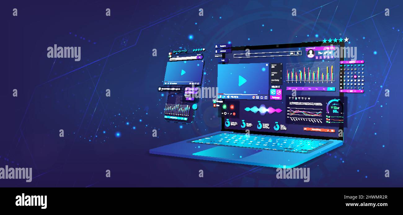 Videoinhalte auf 3D Laptops und Mobiltelefonen Stock Vektor