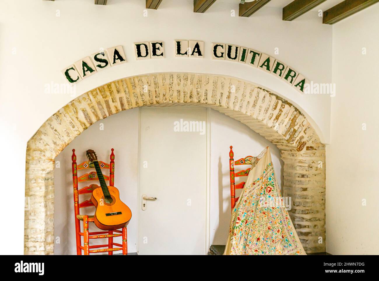 Casa de la Guitarra Flamenco Place und Museum, Calle Meson del Moro, Sevilla, Spanien Stockfoto