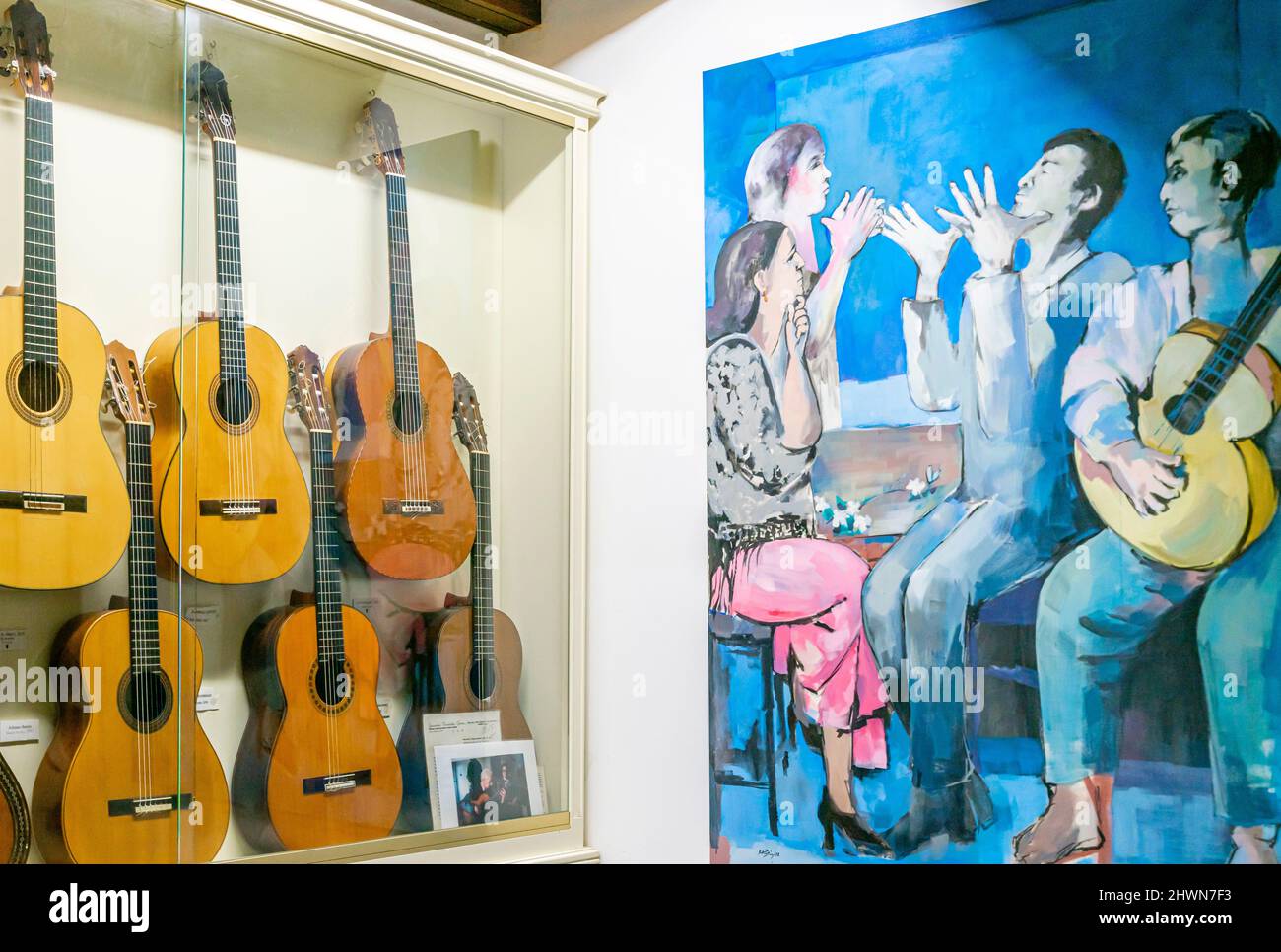 Casa de la Guitarra Flamenco Place und Museum, Calle Meson del Moro, Sevilla, Spanien Stockfoto