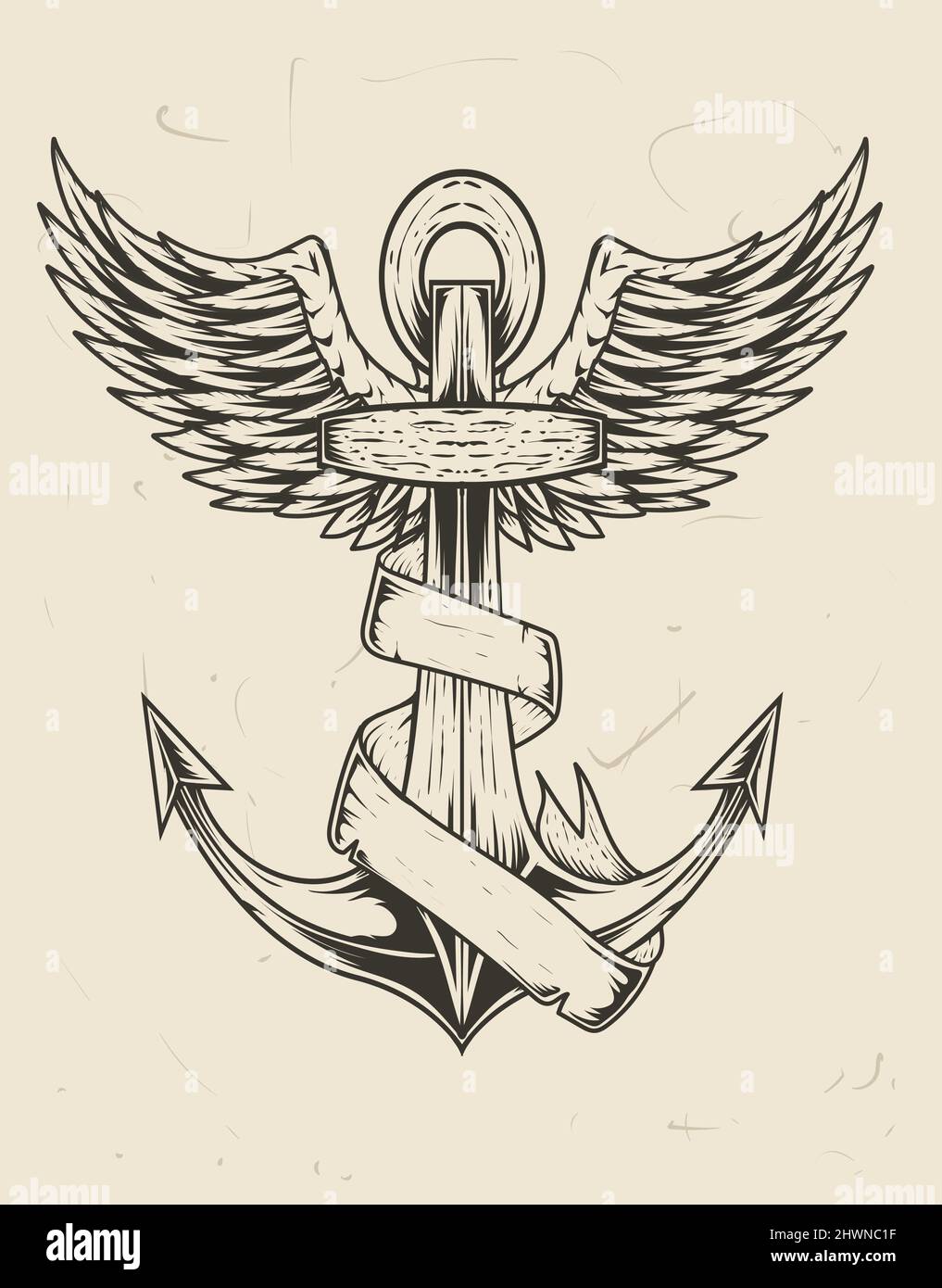 Illustration Vektor Vintage Anker Schiff Flügel Logo Stock Vektor