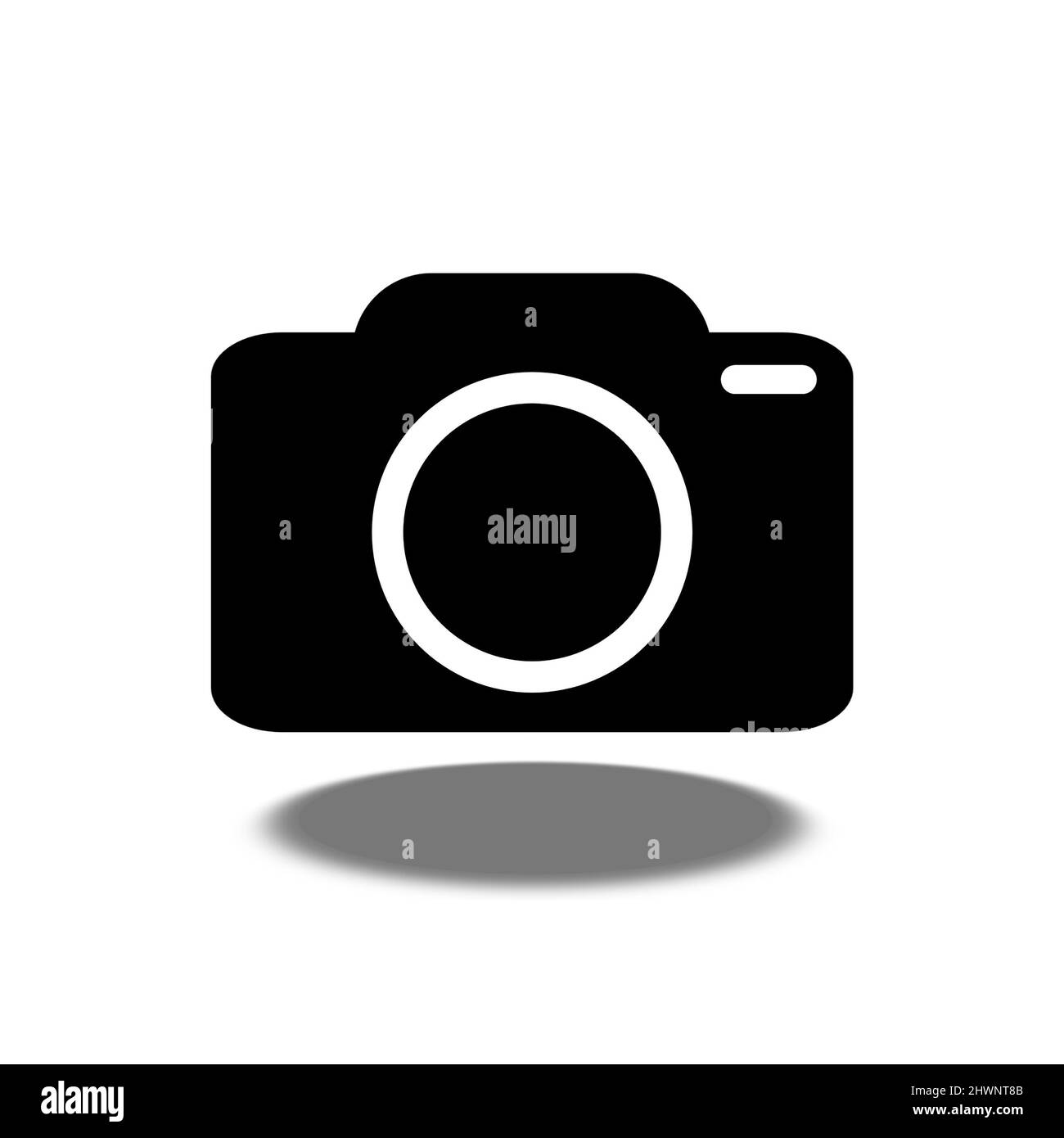 Aufkleber mit flachem Kamerasymbol auf weißem Hintergrund Stockfoto