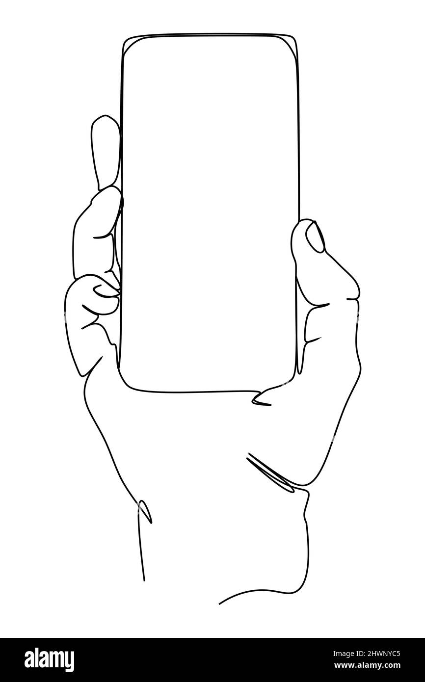 Eine einzelne, durchgehende Linienzeichnung des Hand-Holding-Telefons oder Smartphones. Modernes, schlichtes Liniendesign. Vektor Illustration Minimalismus Design smart mobile Stock Vektor