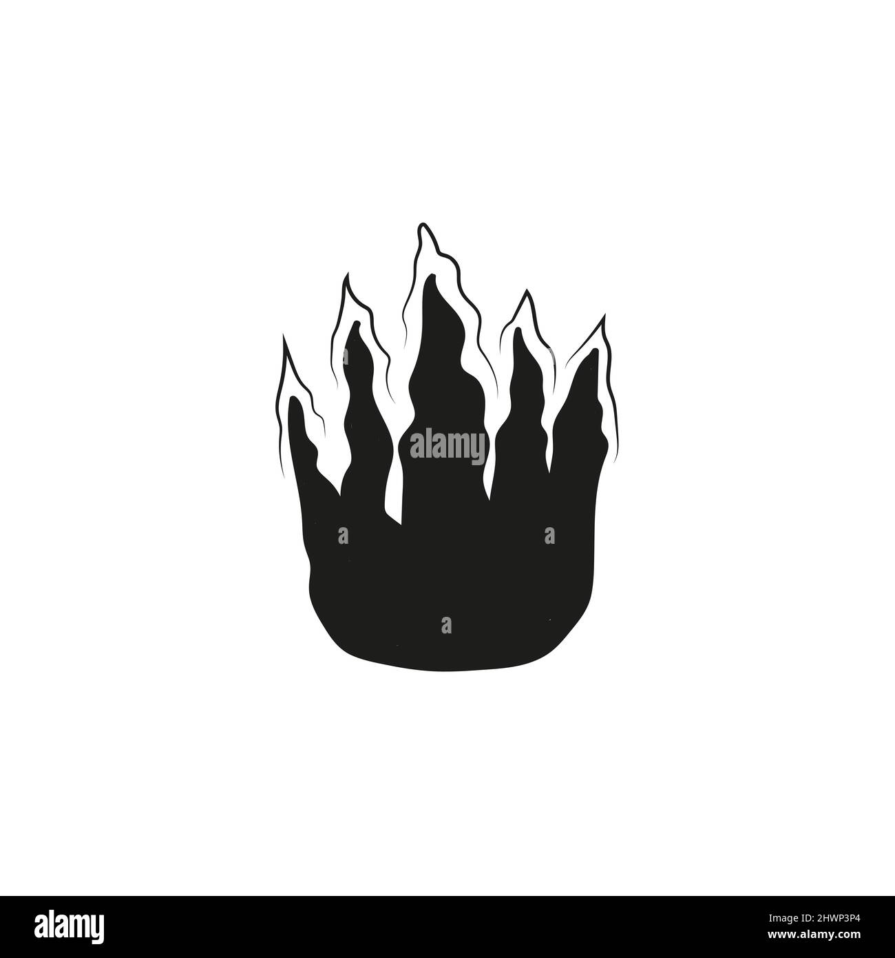 Feuersymbol. Schwarzes Symbol auf weißem Hintergrund isoliert. Feuersilhouette. Einfaches Symbol. Stock Vektor