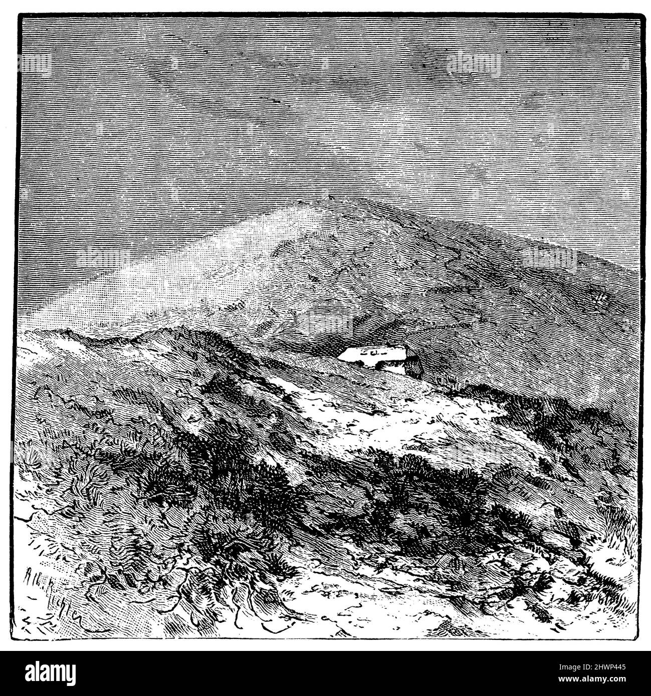 Koppe: Schneekoppe im Krkonoše-Gebirge, , (Enzyklopädie, 1893), Koppe: Schneekoppe im Riesengebirge, Koppe : le Schneekoppe dans les Monts des Géants Stockfoto