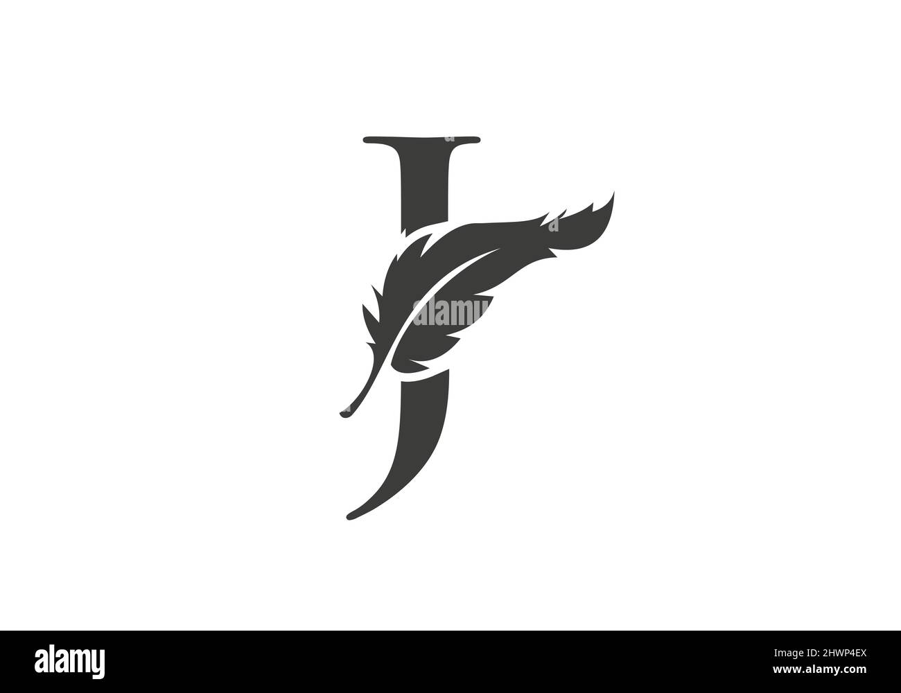Federlogo-Design mit J-Buchstaben-Vektor. Law-Logo mit Feder und J-Buchstabe Stock Vektor