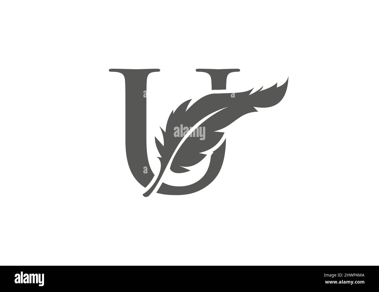 Federlogo-Design mit U-Buchstaben-Vektor. Law-Logo mit Feder und U-Schriftzug Stock Vektor