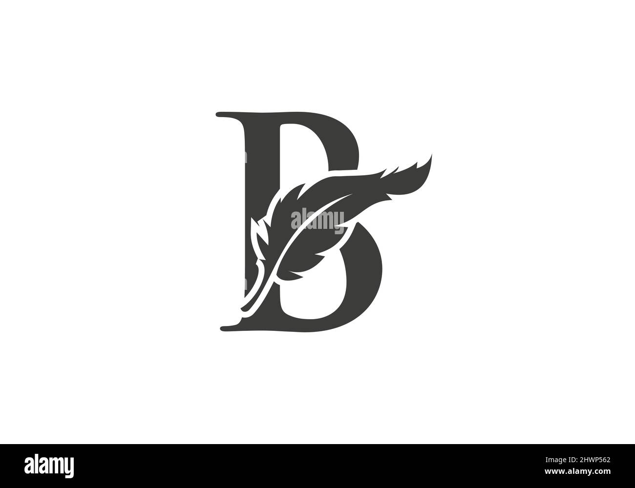 Federlogo-Design mit B-Buchstaben-Vektor. Gesetz-Logo mit Feder und B-Buchstabe Stock Vektor