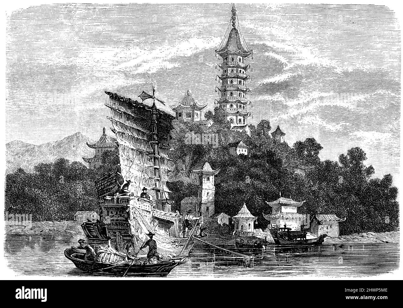 Pagode Island bei Hongkong, , (Enzyklopädie, 1893), Pagodeninsel bei Hongkong, Île des pagodes près de Hong Kong Stockfoto