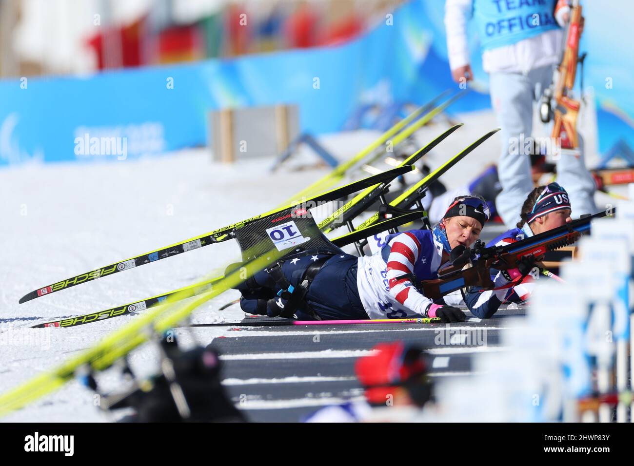 Oksana Masters (USA), 5. MÄRZ 2022 - Biathlon: Frauen-Sprint 6km während der Paralympischen Winterspiele 2022 in Peking im National Biathlon Center in Zhangjiakou, Hebei, China. (Foto von Yohei Osada/AFLO SPORT) Stockfoto