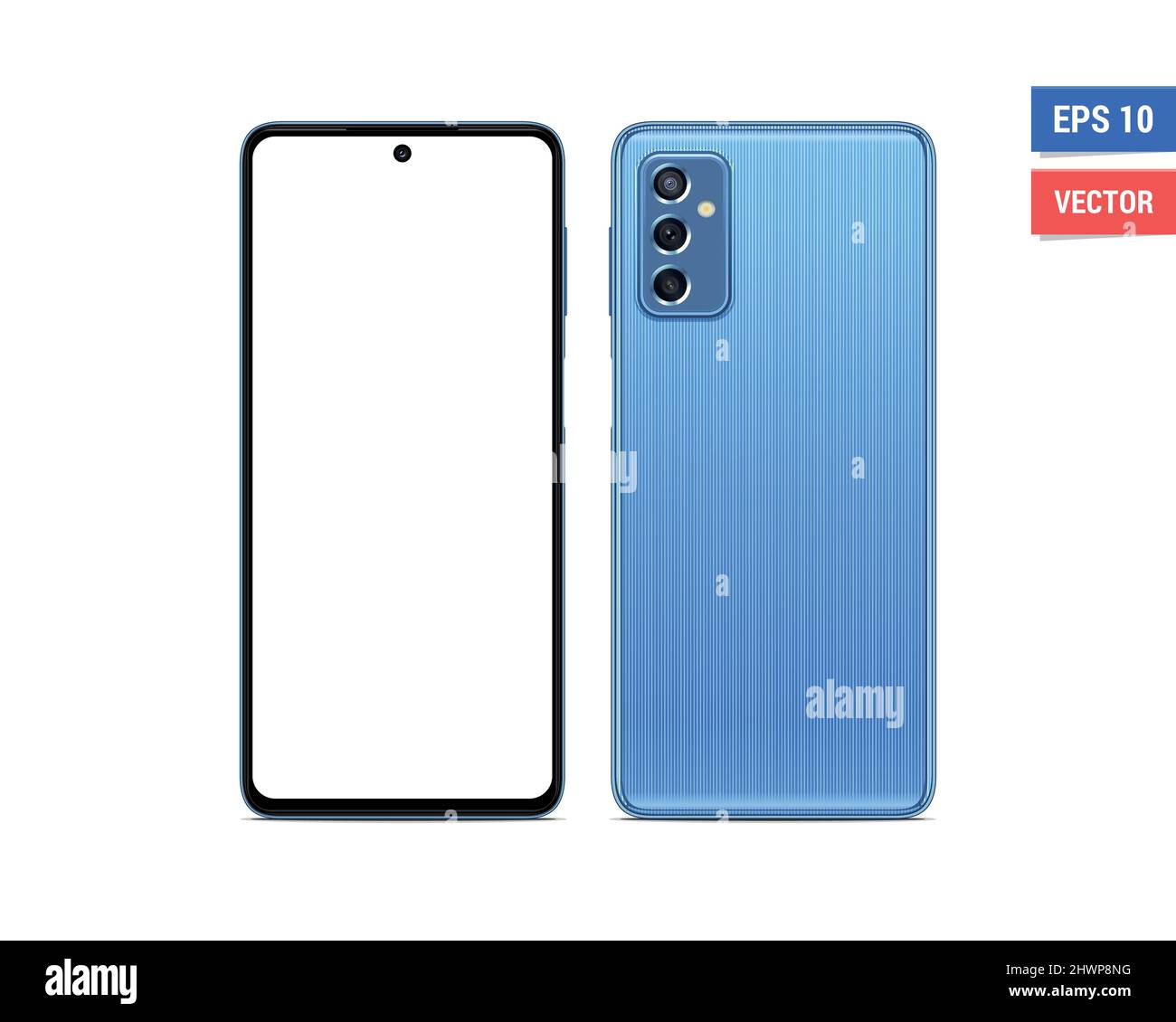 Realistische Vektor flach Modell Samsung Galaxy M52 mit leerem Bildschirm isoliert auf weißem Hintergrund. Skalieren Sie das Bild in beliebiger Auflösung Stock Vektor