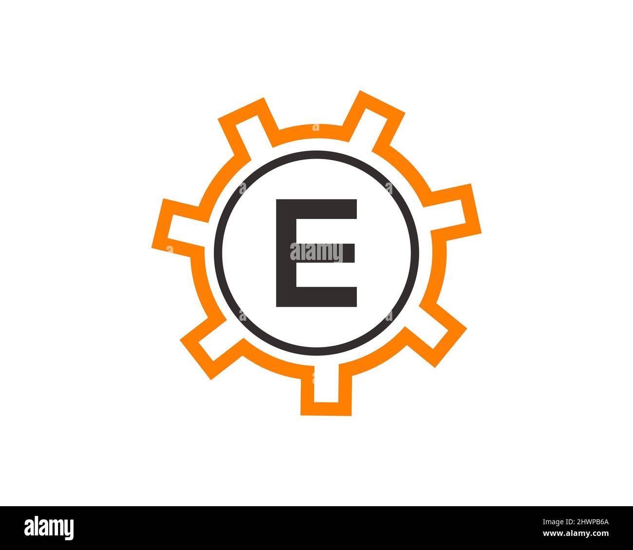Gear Logo auf dem Buchstaben E. Initial E Gear Letter Logo Design Template Stock Vektor