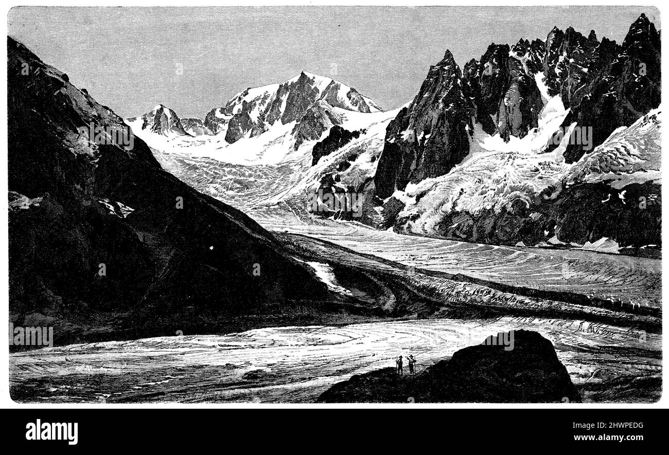Eismeer bei Montblanc, , (Atlas, 1909), Eismeer am Montblanc, Mer de glace au Mont-Blanc Stockfoto