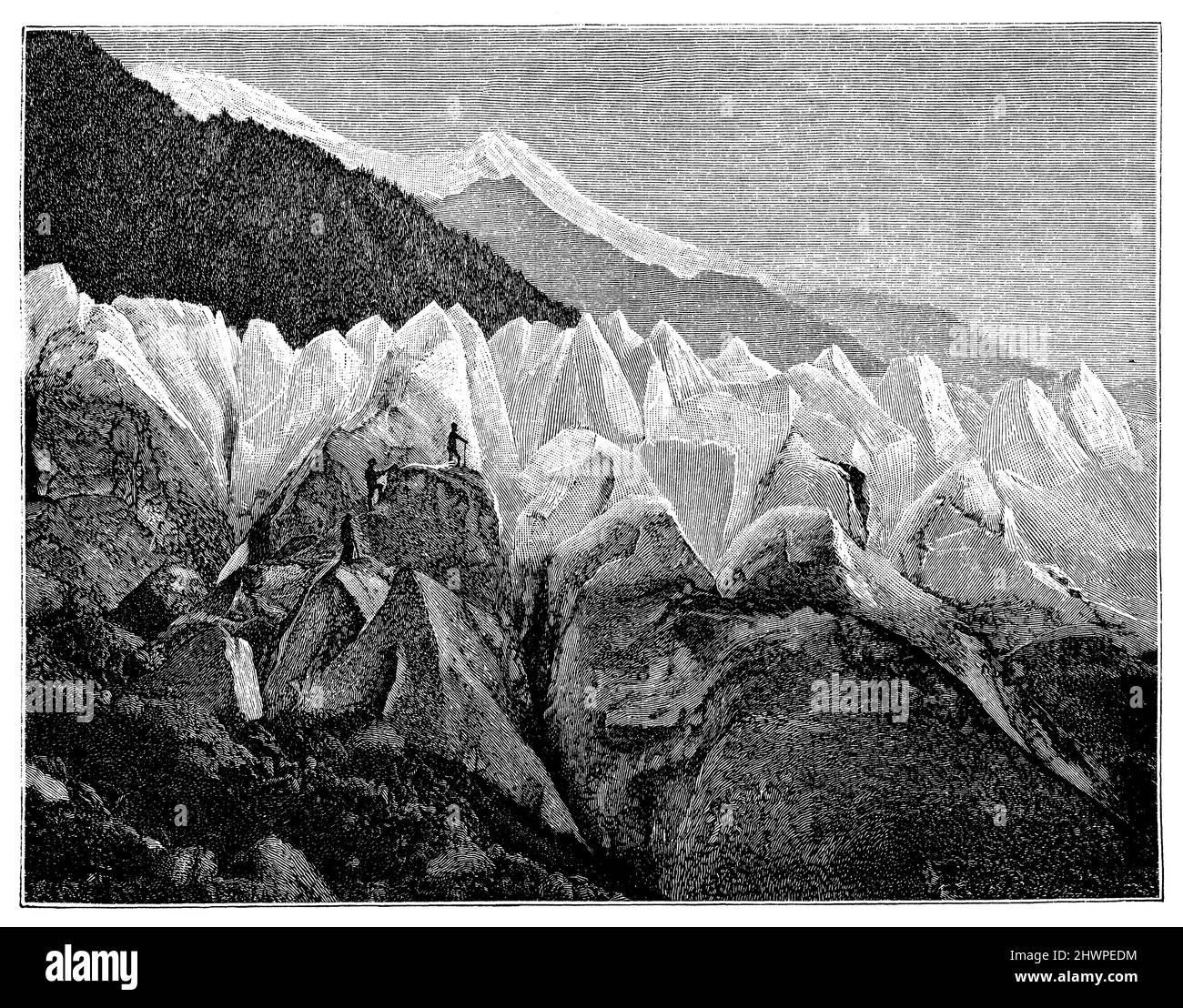 Eispyramiden des Bosson-Gletschers am Nordhang des Mont Blanc, , (Atlas, 1909), Eispyramiden des Bossongletschers am Nordabhang des Montblanc, Pyramides de Glace du Glacier de Bossong sur le versant nord du Mont-Blanc Stockfoto