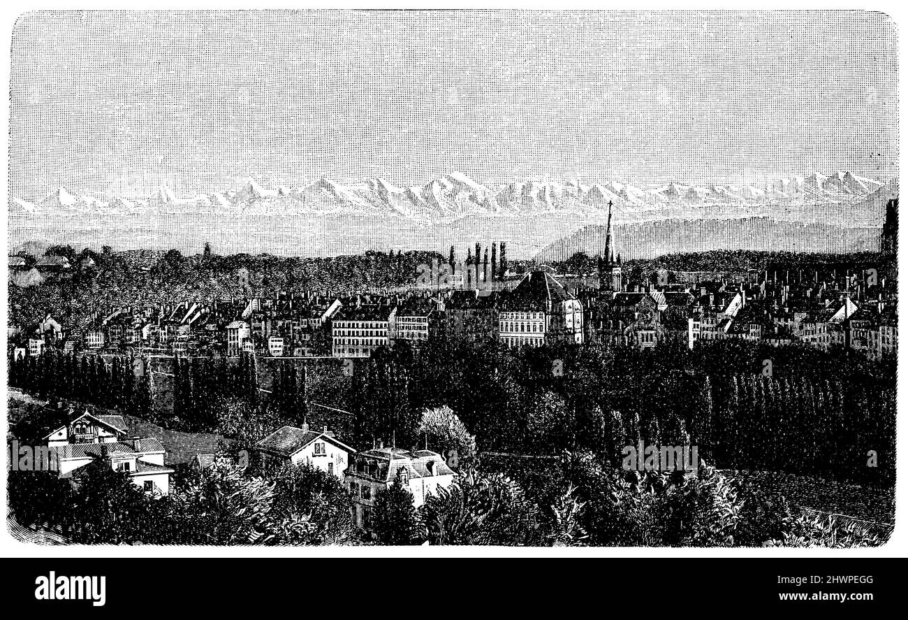 Berner Alpen von Bern aus gesehen, , (Atlas, 1909), Berner Alpen von Bern aus gesehen, Alpes bernoises vues de Berne Stockfoto