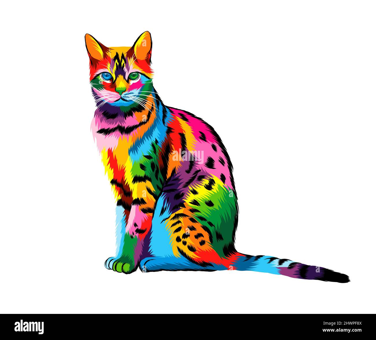 Abstrakte bengalkatze aus bunten Farben. Farbige Zeichnung. Vektordarstellung von Farben Stock Vektor
