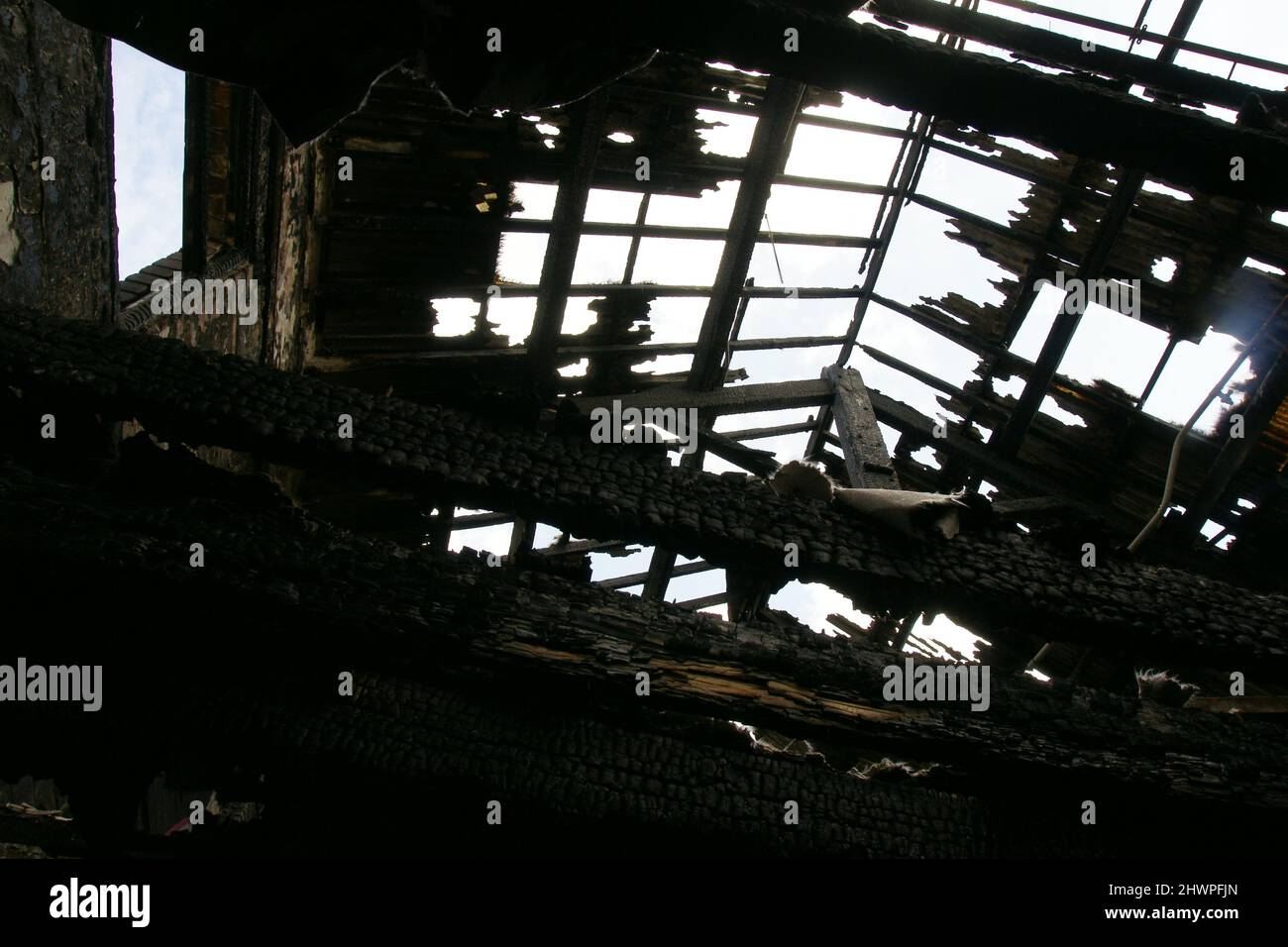Gebäude, die durch die russische Invasion der Ukraine zerstört wurden Stockfoto