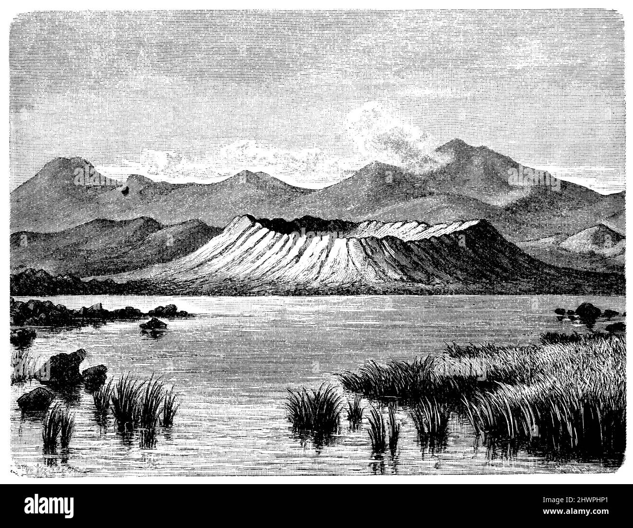 Volcano Hversiall at Lake Mosquito, Iceland, (Atlas, 1909), Vulkan Hversiall am Mückensee, Insel, Volcan Hversiall au lac de la Mouette, Islande Stockfoto