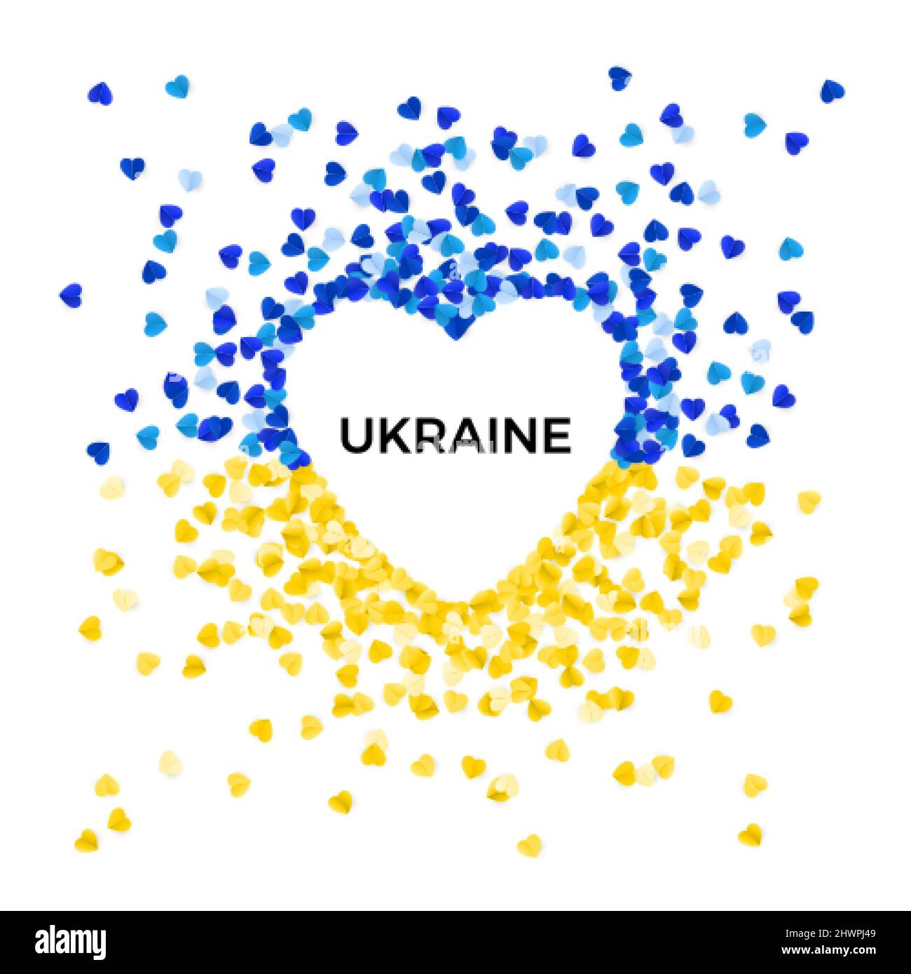 Keine Kriegsvorlage. Konzept von Freiheit und Frieden. Blau und gelb Ukraine Flagge in Herz Silhouette. Beenden Sie Krieg und militärische Aggression. Vektorgrafik Stock Vektor