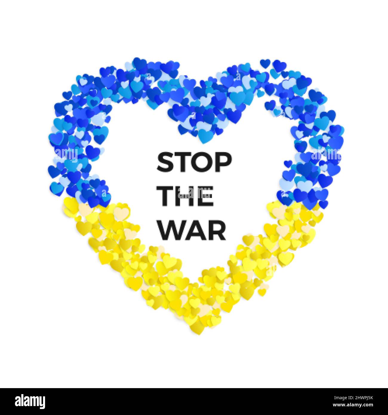 Stop the war in Ukraine Vorlage. Beenden Sie Krieg und militärische Aggression. Blau und gelb Ukraine Flagge in Herz Silhouette. Konzept von Freiheit und Frieden. Ve Stock Vektor