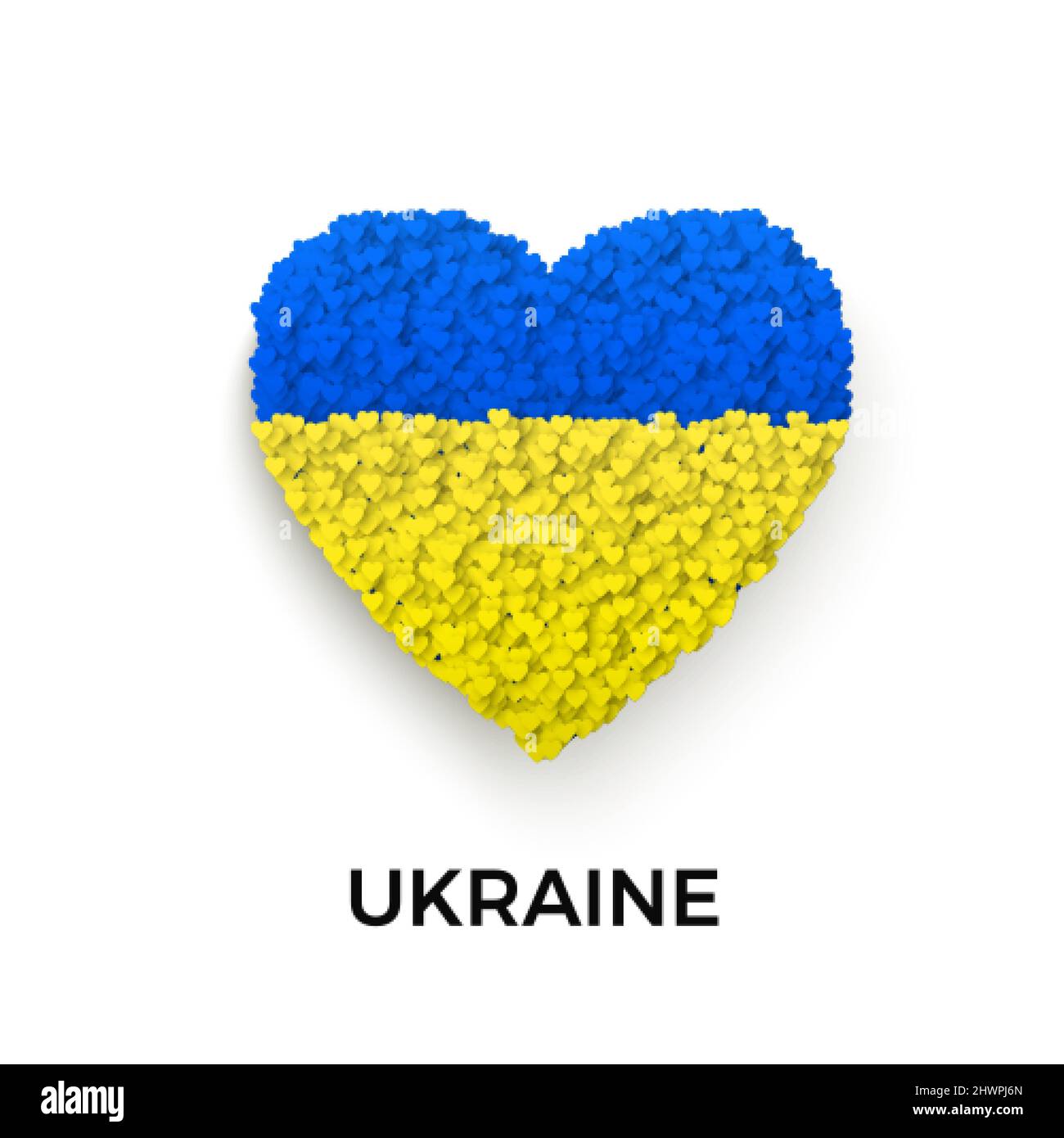Stop the war in Ukraine Vorlage. Blau und gelb Ukraine Flagge in Herz Silhouette. Konzept von Freiheit und Frieden. Beenden Sie Krieg und militärische Aggression. Ve Stock Vektor