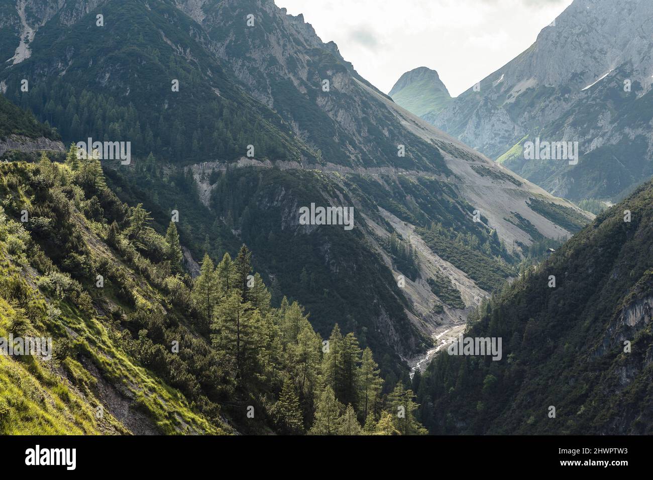 Schöne Sicht auf Lechtal, Pfafflar, Tirol, Österreich Stockfoto