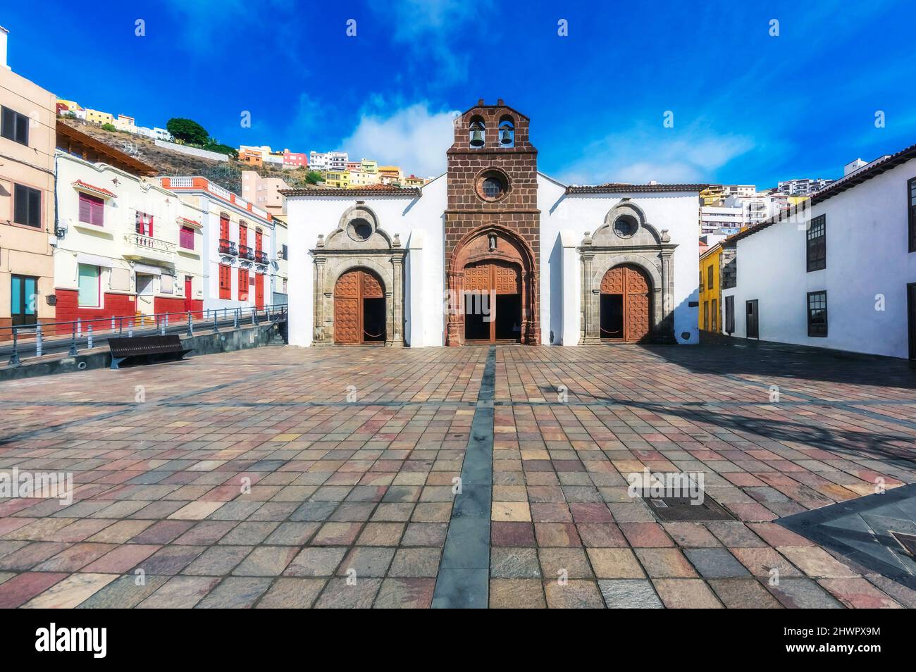 Spanien, San Sebastian de La Gomera, Fassade der Kirche Mariä Himmelfahrt Stockfoto