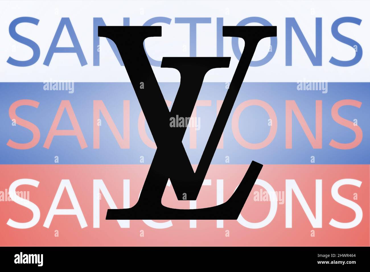 LVLouis Vuitton Sanktionen gegen Russland wegen seiner Invasion in der Ukraine. März 2022, San Francisco, USA Stockfoto