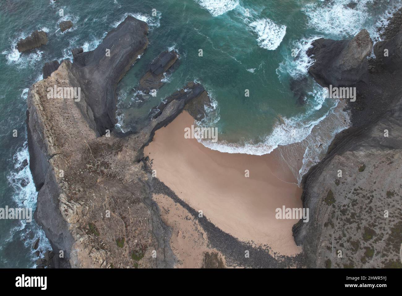 Portugal, Algarve, Vila do Bispo, Luftblick auf Mirouco Beach Stockfoto