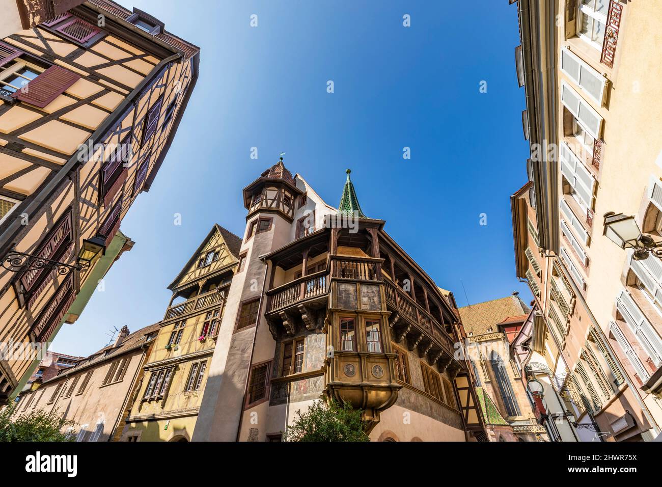 Frankreich, Elsass, Colmar, Niederwinkelansicht des historischen Pfister Hauses Stockfoto