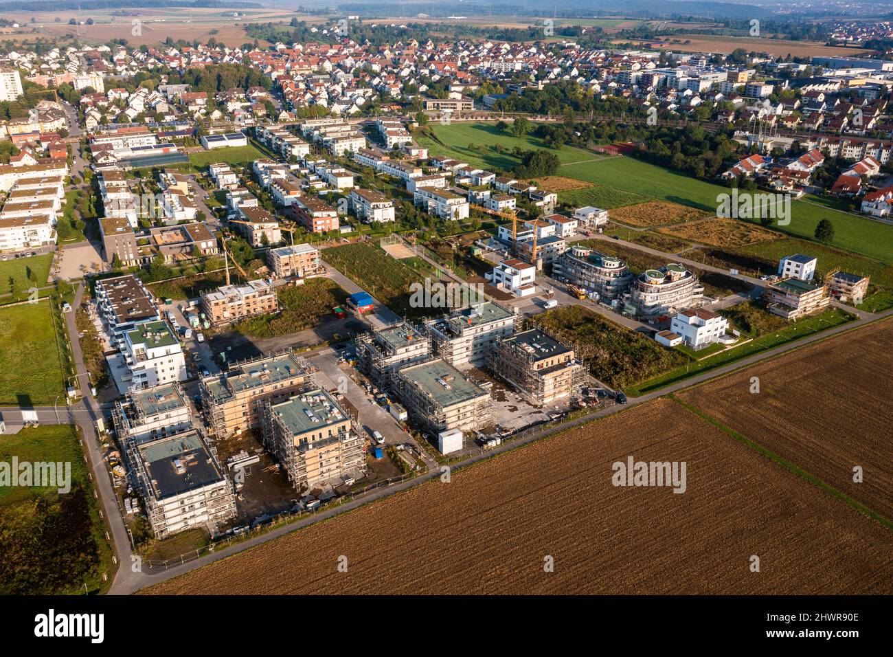 Deutschland, Baden-Württemberg, Sindelfingen, Luftaufnahme von Vorstadthäusern in Neubaugebiet Stockfoto