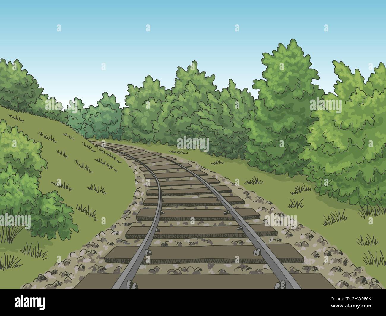 Eisenbahn Grafik Farbe Skizze Landschaft Illustration Vektor Stock Vektor