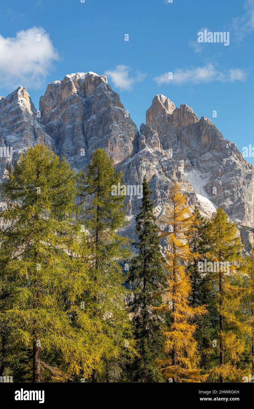 Monte Cristallo, Piz Popena und Cristallo di Mezzo, Dolomiten, Alpen, Italien Stockfoto