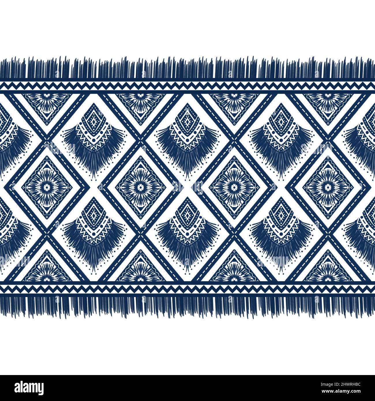 Marineblauer Indigo-Diamant auf weißem Hintergrund. Geometrische ethnische orientalische Muster traditionelles Design für, Teppich, Tapete, Kleidung, Verpackung, Batik, fabri Stockfoto