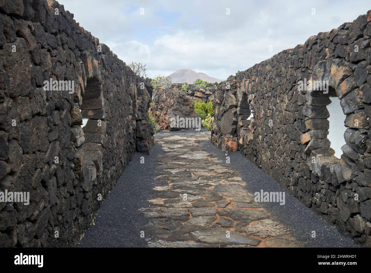 vip-Abschnitt Backstage jameos del agua mit Blick auf den vulkan monte Corona, der die Rohre gebildet lanzarote, kanarische Inseln, spanien Stockfoto