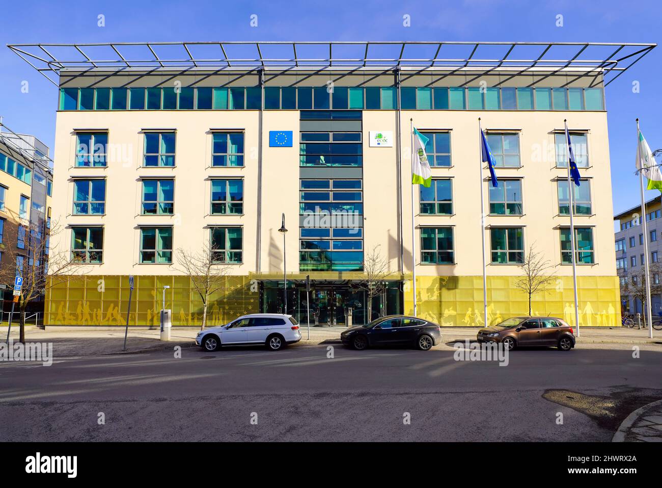 Das Europäische Zentrum für die Prävention und die Kontrolle von Krankheiten (Entwurf: Marge Arkitekter) befindet sich in Frösunda, einem Bezirk in Solna, nördlich von Stockholm City, SW Stockfoto