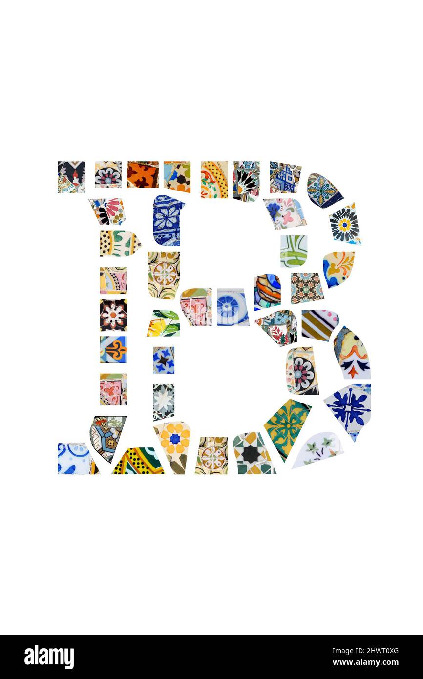 Gaudi Mosaikbuchstabe Gaudi Initial Gaudi Custom Monogramm Barcelona Fliesen bunten Mix Alphabet Buchstabe Guell Park Stockfoto