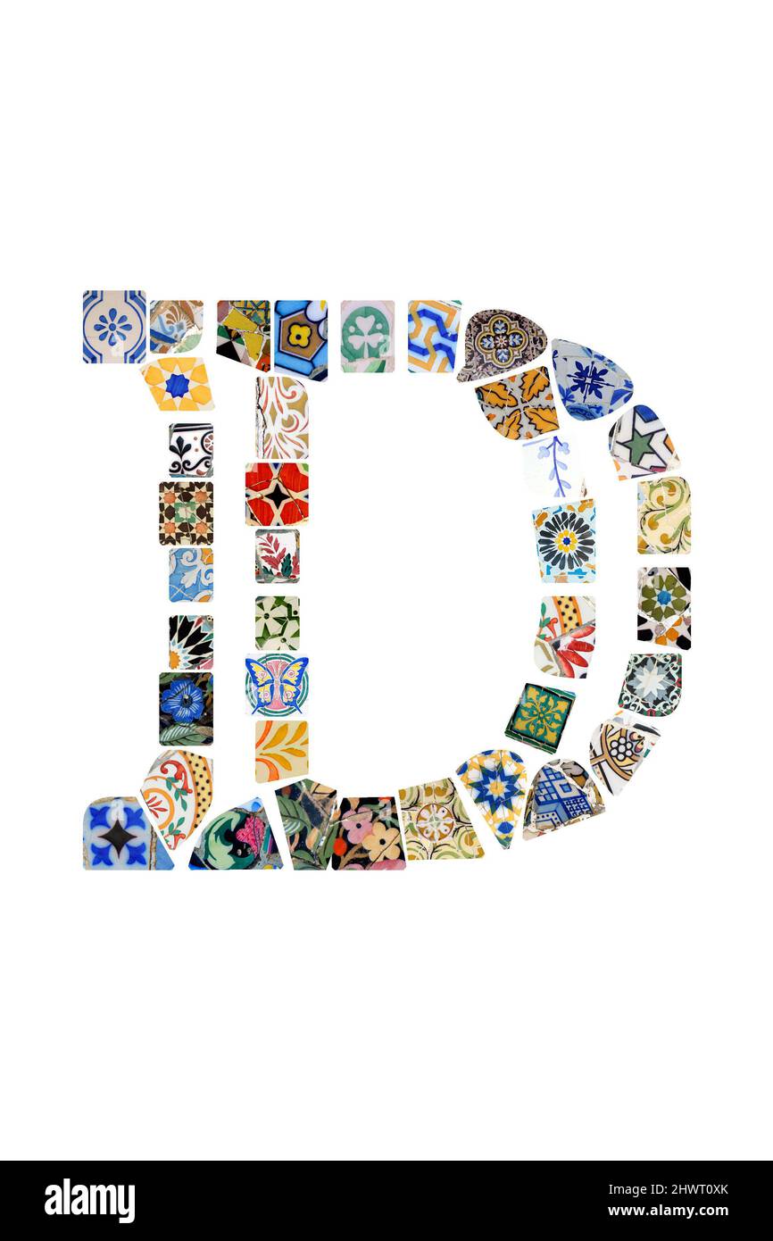 Gaudi Mosaikbuchstabe Gaudi Initial Gaudi Custom Monogramm Barcelona Fliesen bunten Mix Alphabet Buchstabe Guell Park Stockfoto