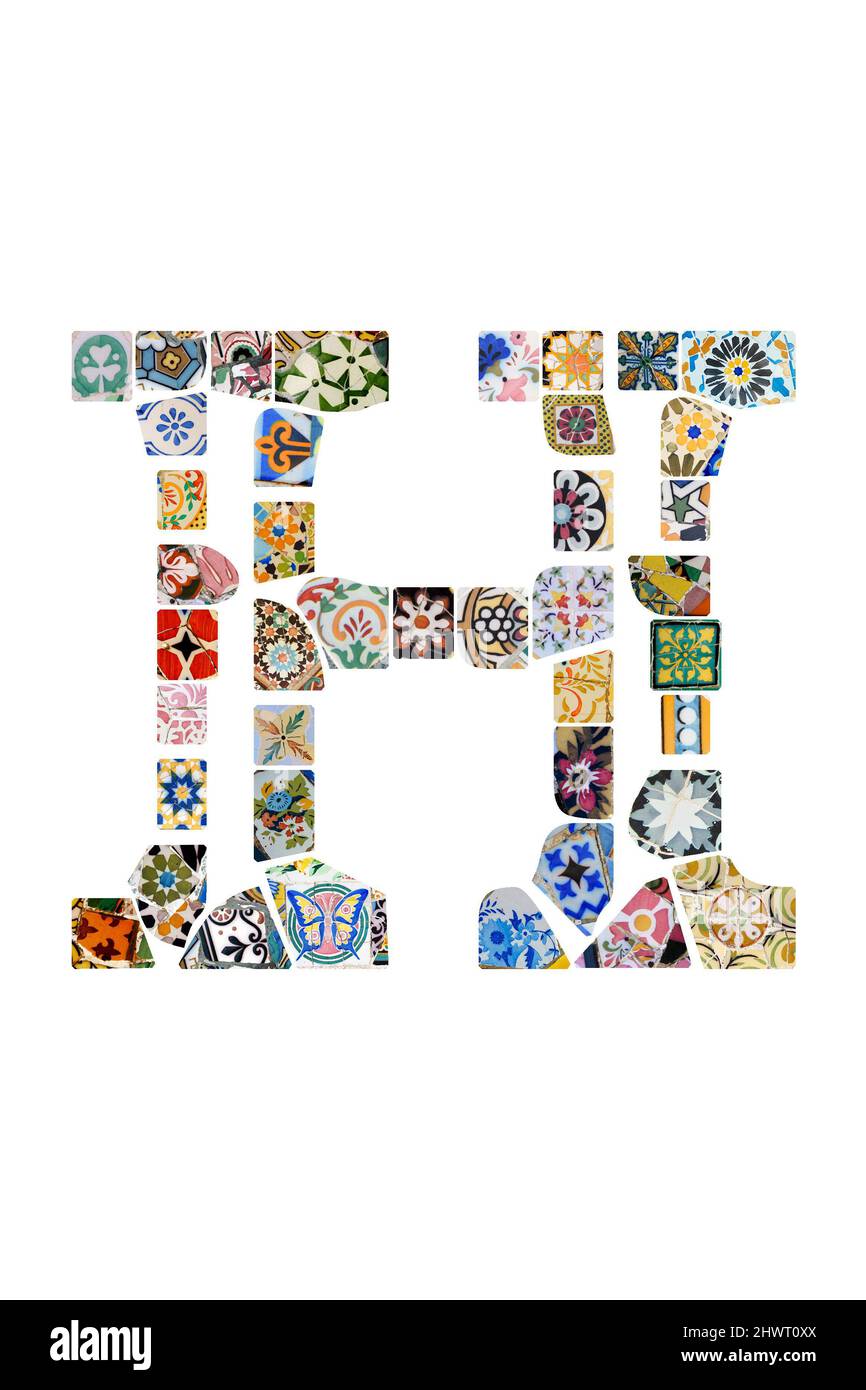 Gaudi Mosaikbuchstabe Gaudi Initial Gaudi Custom Monogramm Barcelona Fliesen bunten Mix Alphabet Buchstabe Guell Park Stockfoto