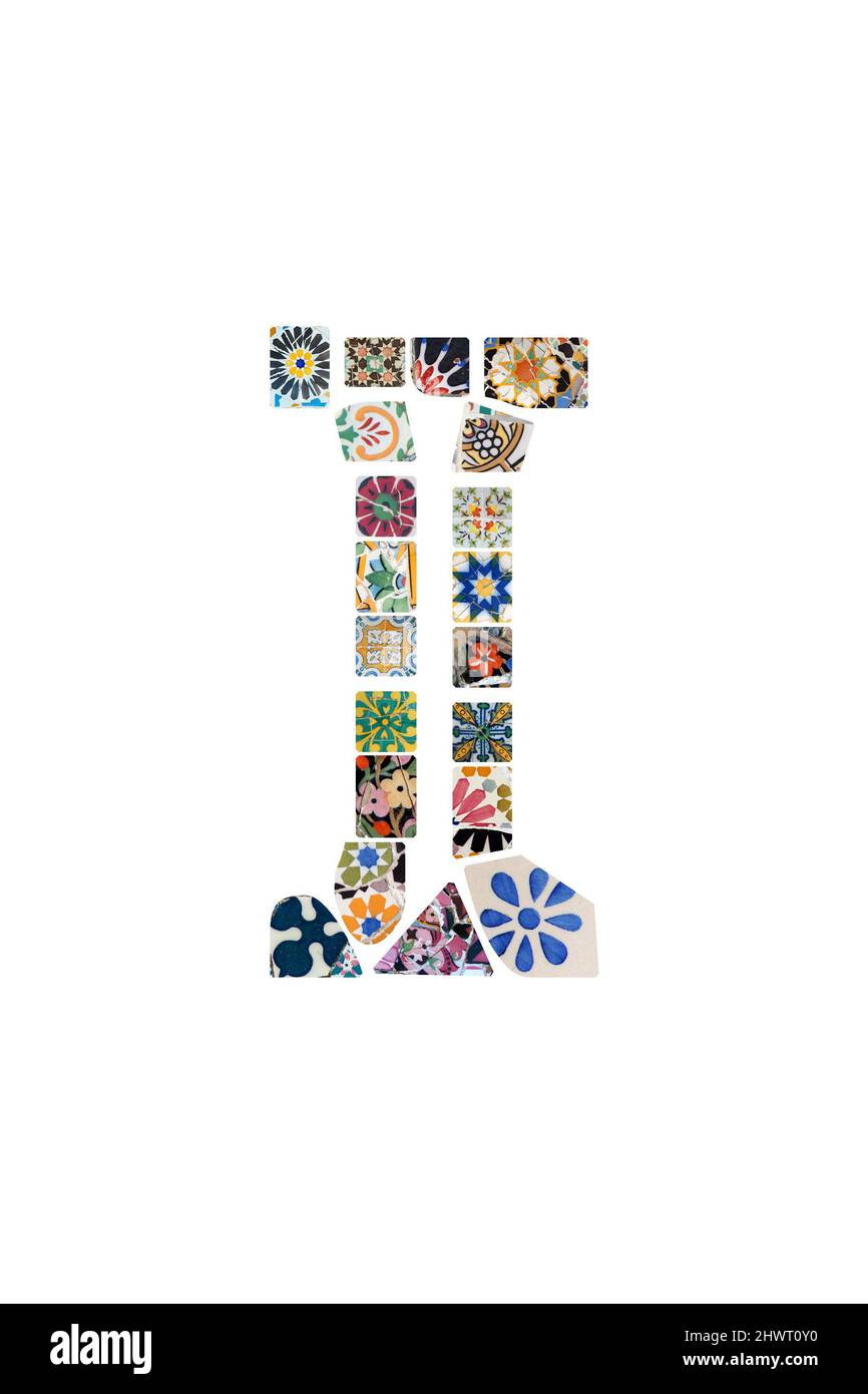 Gaudi Mosaikbuchstabe Gaudi Initial Gaudi Custom Monogramm Barcelona Fliesen bunten Mix Alphabet Buchstabe Guell Park Stockfoto