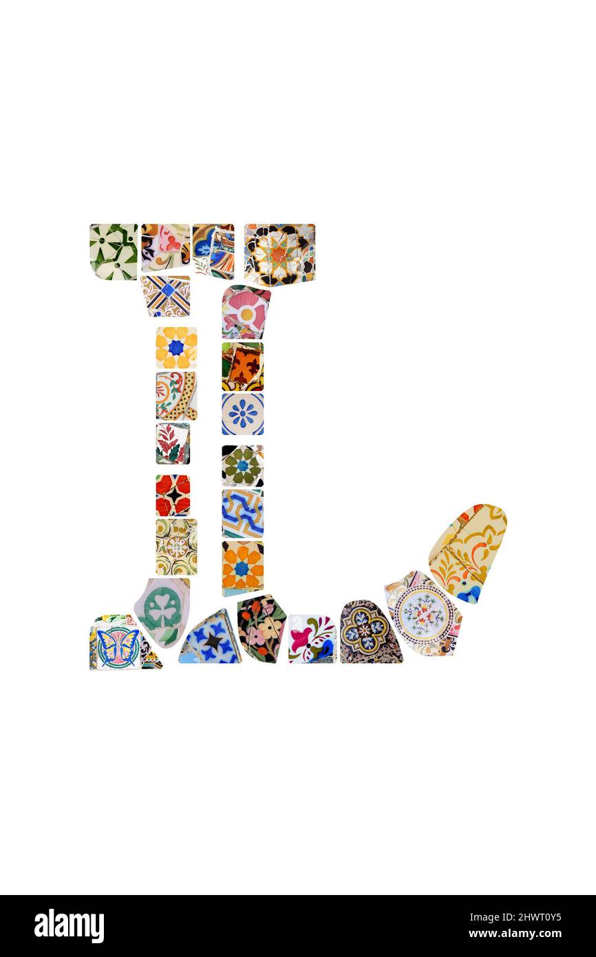 Gaudi Mosaikbuchstabe Gaudi Initial Gaudi Custom Monogramm Barcelona Fliesen bunten Mix Alphabet Buchstabe Guell Park Stockfoto