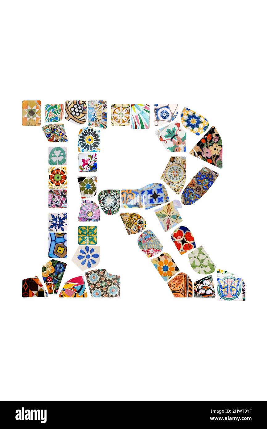 Gaudi Mosaikbuchstabe Gaudi Initial Gaudi Custom Monogramm Barcelona Fliesen bunten Mix Alphabet Buchstabe Guell Park Stockfoto