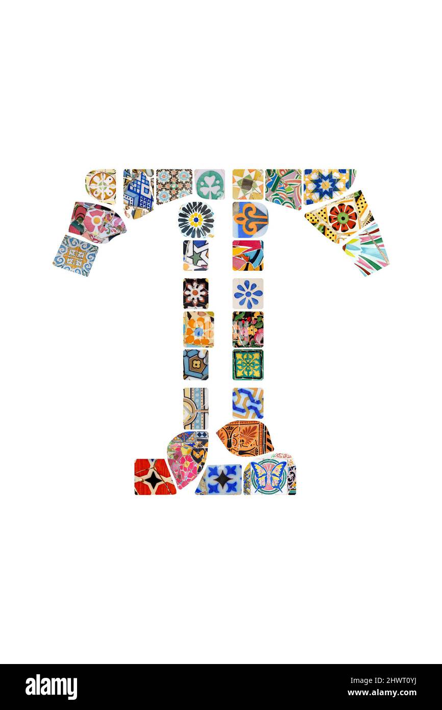 Gaudi Mosaikbuchstabe Gaudi Initial Gaudi Custom Monogramm Barcelona Fliesen bunten Mix Alphabet Buchstabe Guell Park Stockfoto