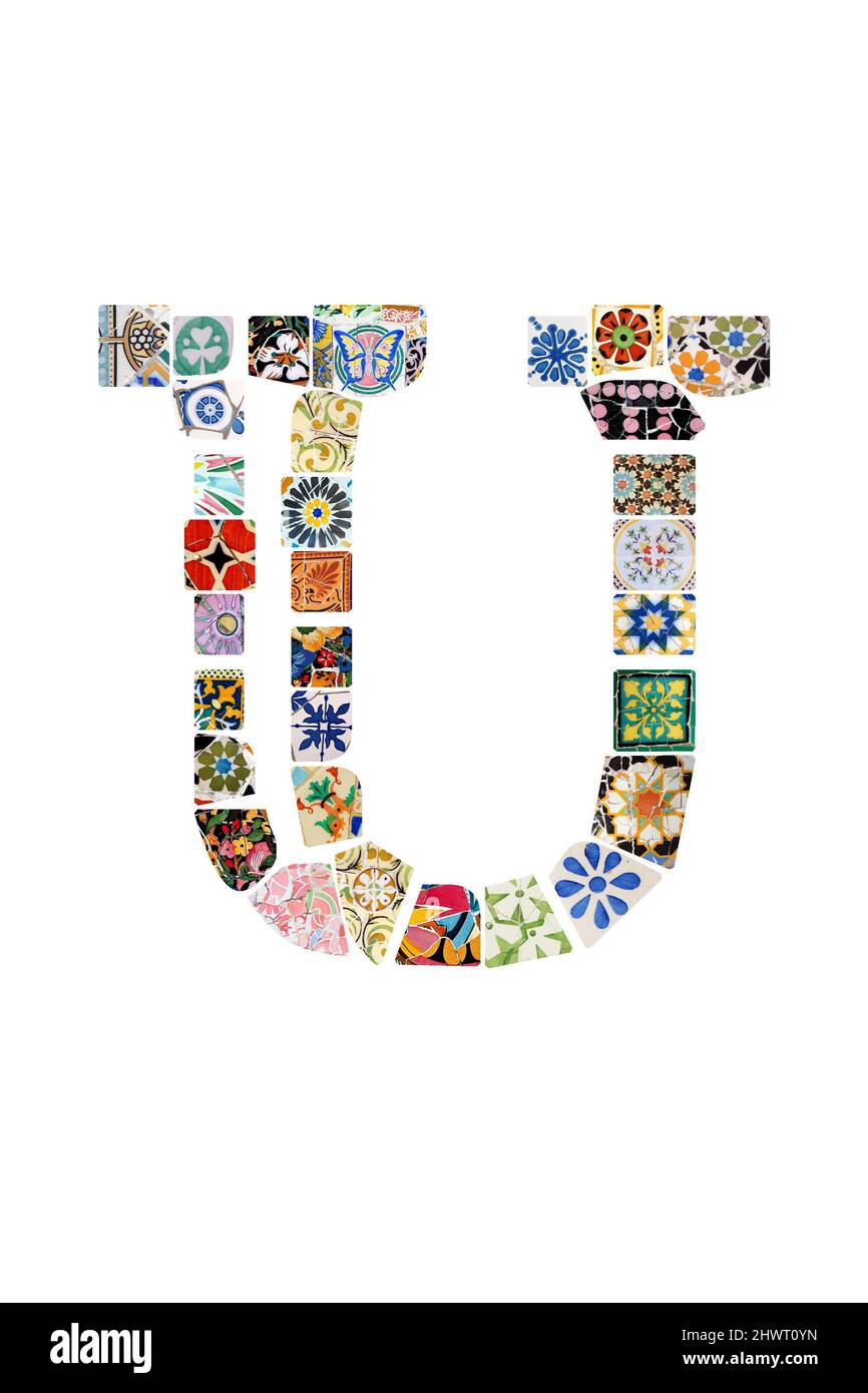 Gaudi Mosaikbuchstabe Gaudi Initial Gaudi Custom Monogramm Barcelona Fliesen bunten Mix Alphabet Buchstabe Guell Park Stockfoto