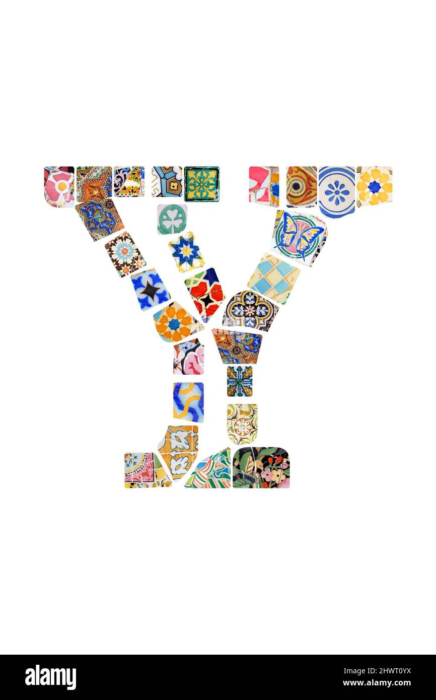 Gaudi Mosaikbuchstabe Gaudi Initial Gaudi Custom Monogramm Barcelona Fliesen bunten Mix Alphabet Buchstabe Guell Park Stockfoto