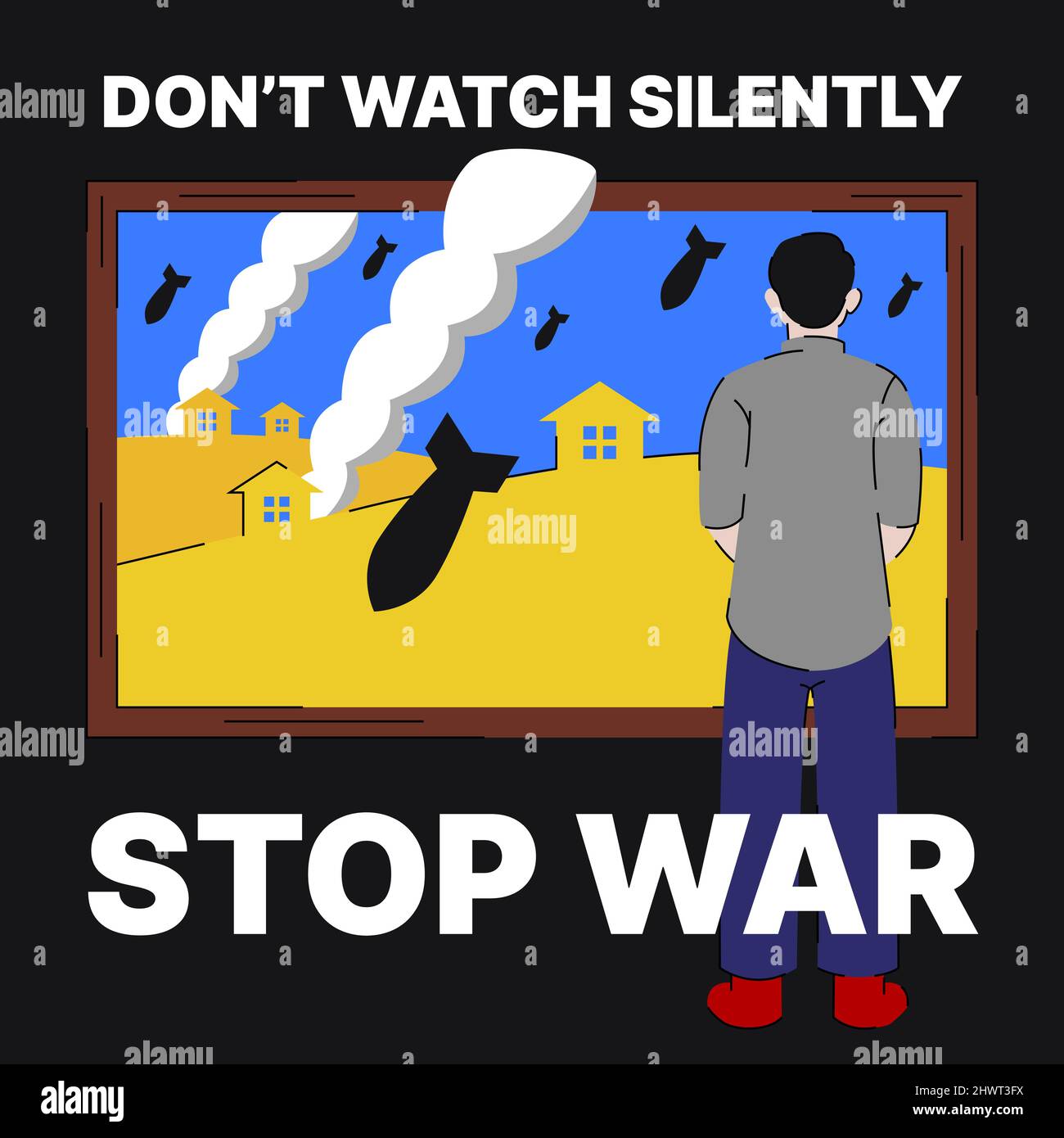 Stop Russland Ukraine War Poster. Invasion in vollem Umfang. Schließt den Himmel. Vektorgrafik Stock Vektor